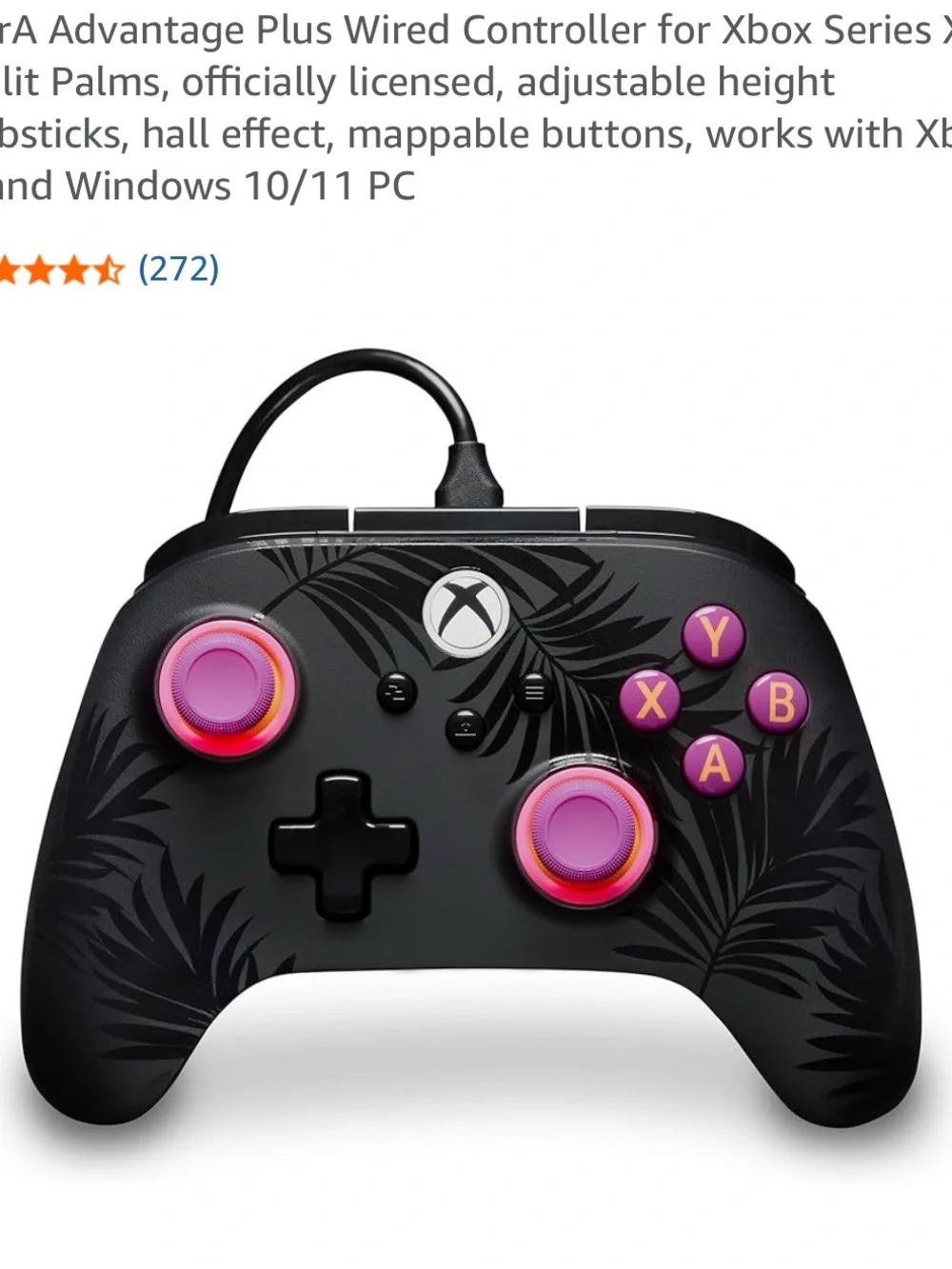 PowerA Advantage+ Wired Xbox Controller — Black with Purple & Pink Accents